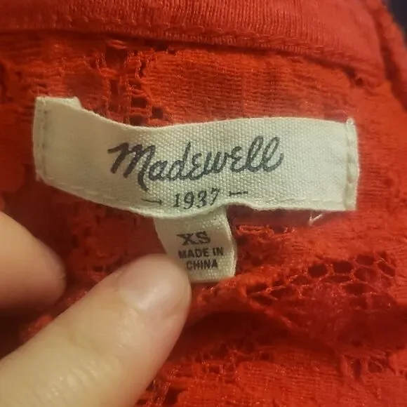 Madewell Red Lace Top Blouse XS - Picture 6 of 7